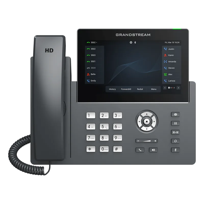 Teléfono IP Wi-Fi, Grado Operador, 12 líneas SIP con 6 cuentas, pantalla táctil 7", puertos Gigabit, Bluetooth, PoE, codec Opus, IPV4/IPV6 con gestión en la nube GDMS GRANDSTREAM GRP2670