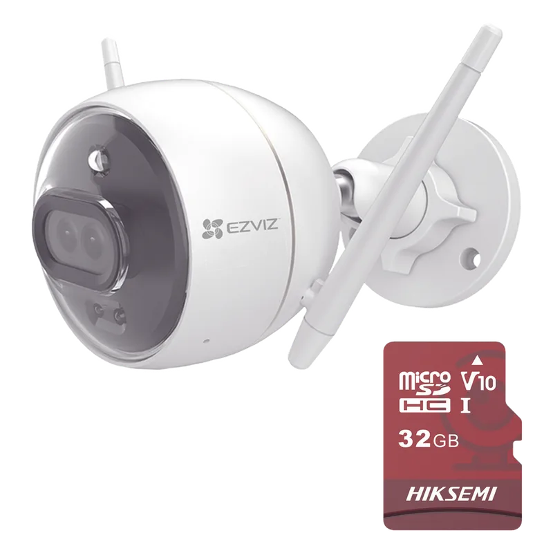 Kit de Camara WiFi y Memoria Micro SD / Incluye 1 Pieza C3X y 1 Memoria MicroSD 32GB / Audio de Dos Vías / Colores en Oscuridad / Detección Humana y de Vehículo EZVIZ C3X/KM