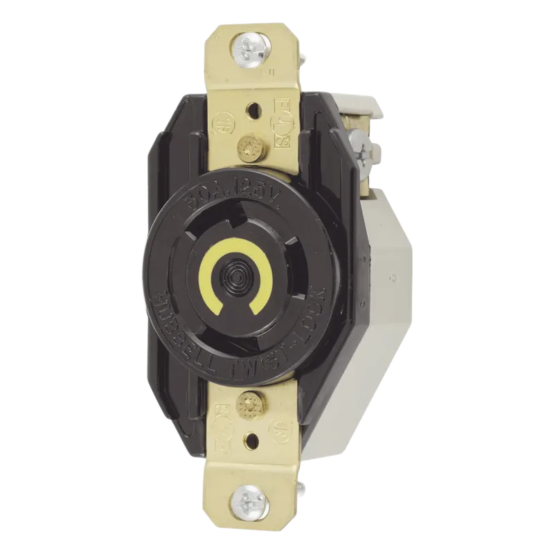 Receptáculo de Media Vuelta Industrial 30 A 125 V CA 2 Polos 3 Hilos (Nema L5-30R) Color Negro HUBBELL HUB-HBL-2610
