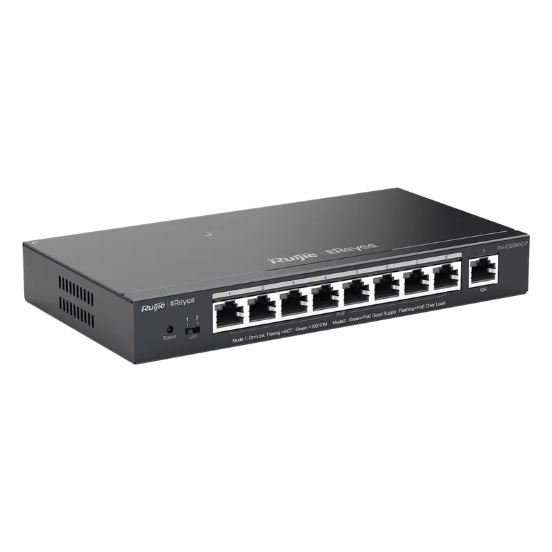 Switch Administrable 8 Puertos PoE+ 802.3af/at Gigabit, gestión gratuita desde la nube, 120w RUIJIE RG-ES209GC-P