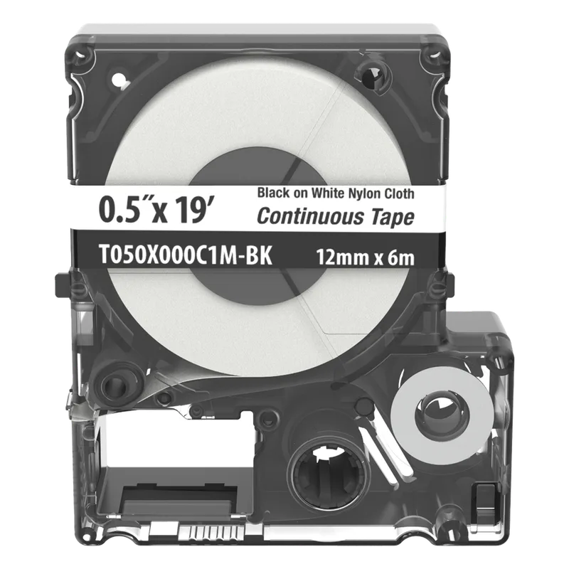Casete de Etiquetas de Nylon de Cinta Continua, Color Negro Sobre Blanco, Uso Interior/Exterior, 12 (0.5 Pulgadas) mm de Ancho x 6 Metros (19.69 Pies) de Largo PANDUIT T050X000C1M-BK