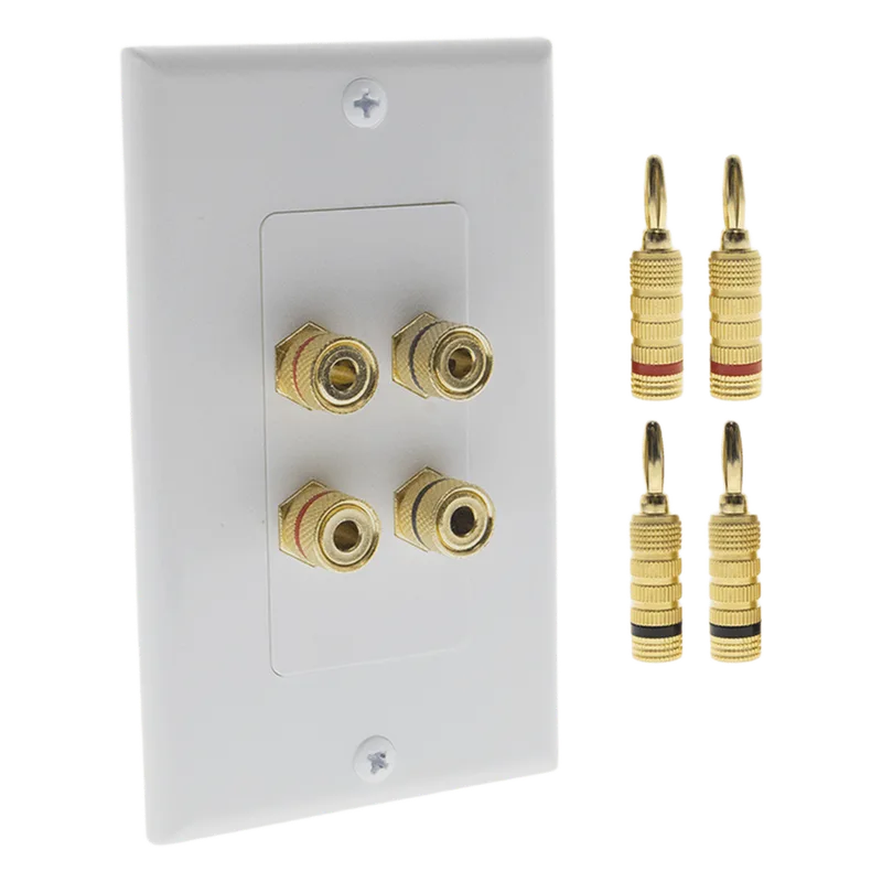 KIT 1 Placa de Pared + 2 Pares Conectores Banana (Rojo+Negro) | Postes de Unión Tipo Banana | Conexión para 2 Altavoces | Fácil Instalación | Conectores Chapados en Oro EPCOM PROAUDIO EPWP2SKIT