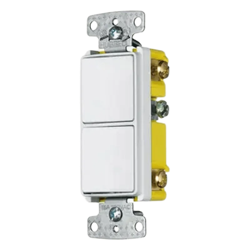Interruptor Residencial 15 A 120-277 V, con 2 Bases Unipolares, Cableado lateral, Color Blanco. HUBBELL HUB-RCD-101W