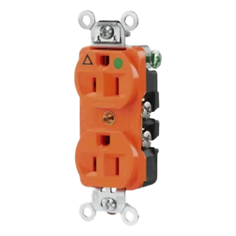 Contacto Dúplex 15 A 125 V 2 Polos, 3 Hilos Color Naranja (Nema 5-15R). Grado Hospital. HUBBELL HUB-IG8-200