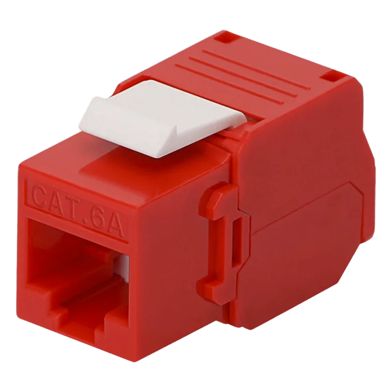 Módulo Jack Keystone Cat6A (Toolless), con Terminación en Ángulo 180 - Color Rojo, Compatible con Faceplate y Patchpanel Linkedpro LINKEDPRO BY EPCOM LP-KJ-6A-TTRD