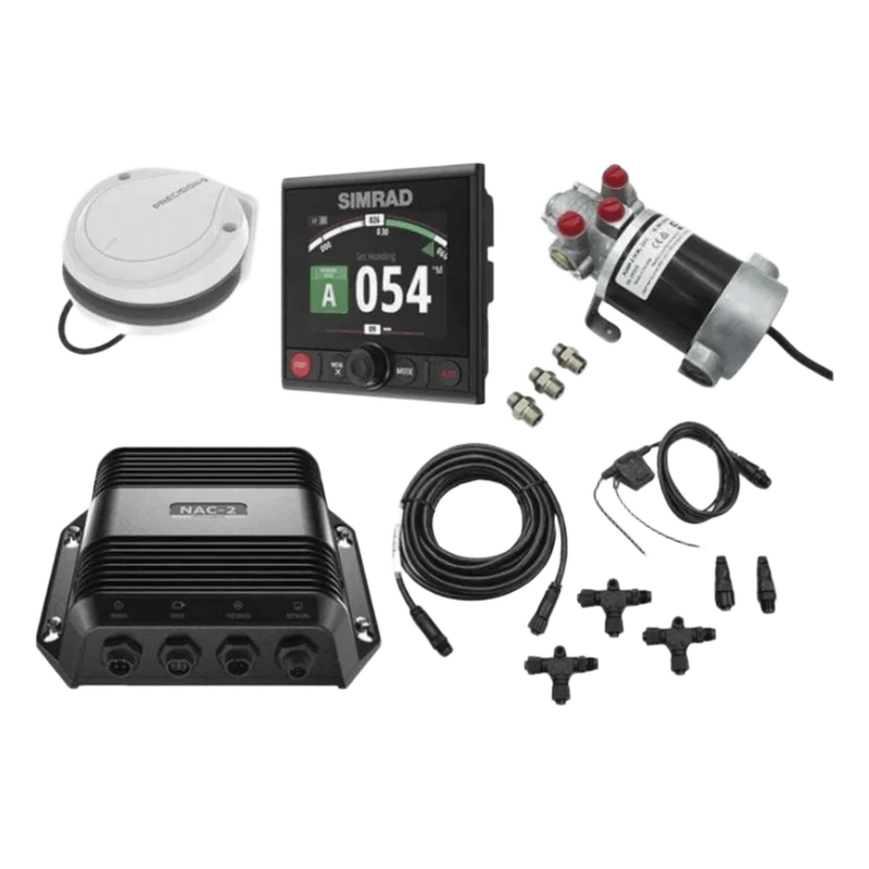Piloto Automático Simrad para Embarcaciones Fueraborda y Dentrofueraborda / Paquete Completo / Controlador AP44 con Pantalla a Color 4.1 Pulgadas / Bomba Hidráulica RPU-80 / Brújula Precision-9 / Compatible con NMEA 2000® / Virtua 000-13291-002