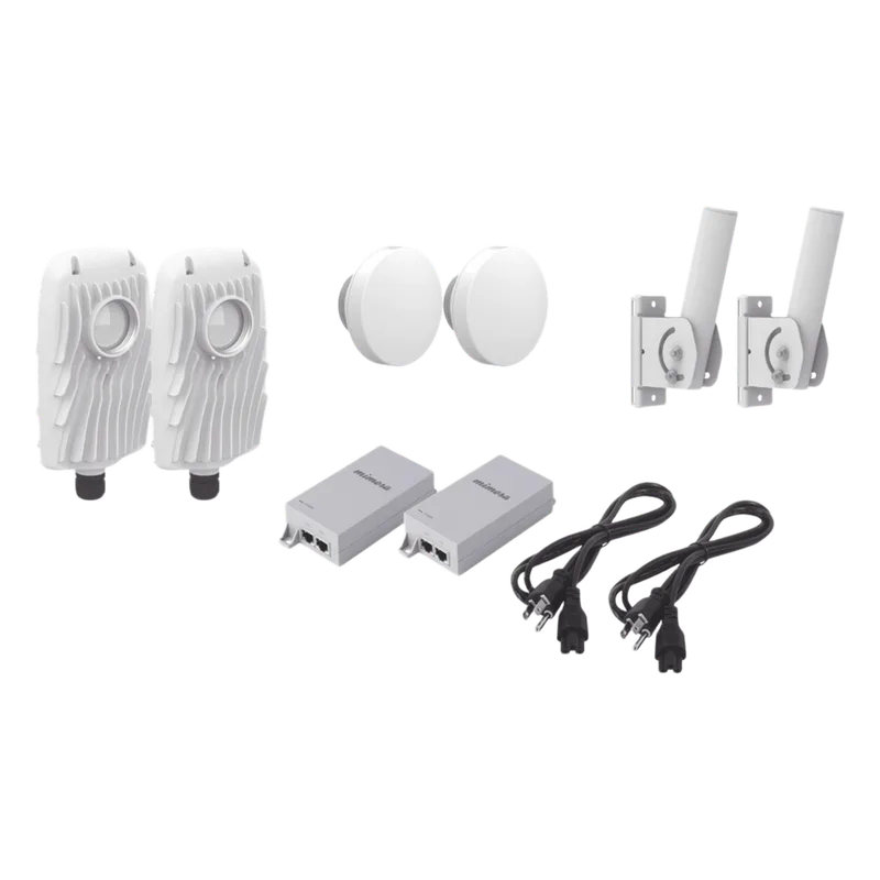 Kit de 2 radios B5X con 2 antenas de (12 dBi), rango de frecuencia extendida (4.9 a 6.4 GHz), incluye inyector POE, cable de alimentación y 2 FLEXIMOUNT-XL para alineación, distancia de hasta 2 km MIMOSA NETWORKS B5X-PTP-KIT1