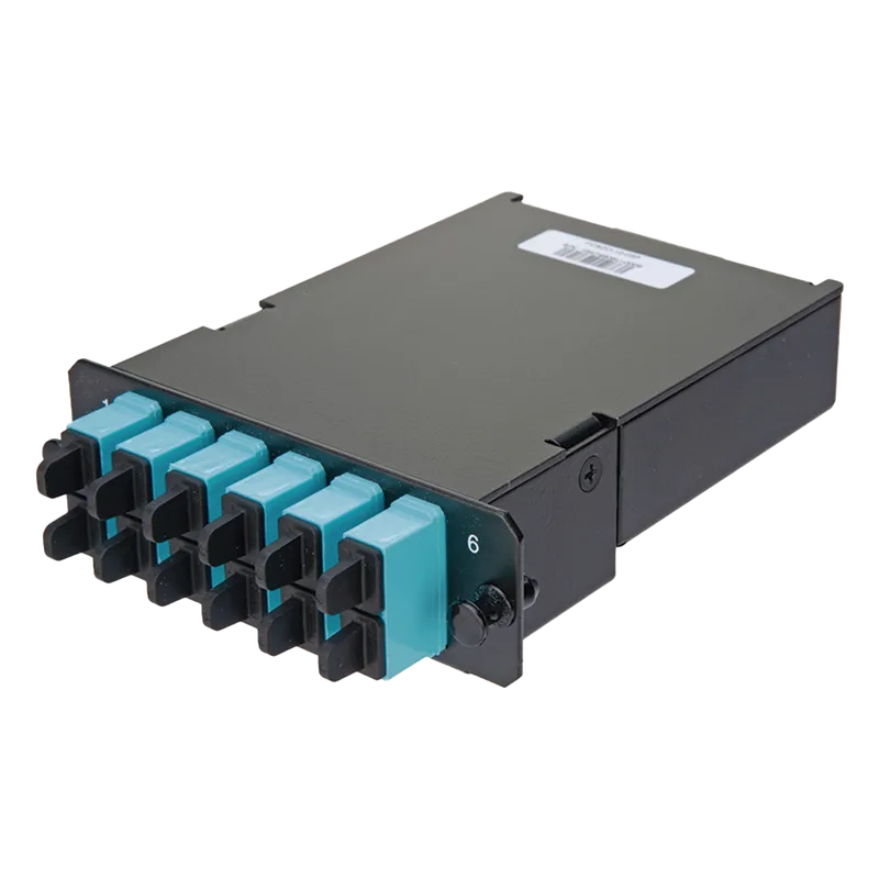 Placa Acopladora de Fibra Óptica FAP, Con 12 Pigtails y 6 Conectores SC Duplex (12 Fibras), Para Fibra Multimodo OM3/OM4, Color Aqua PANDUIT FCSZO-12-03P