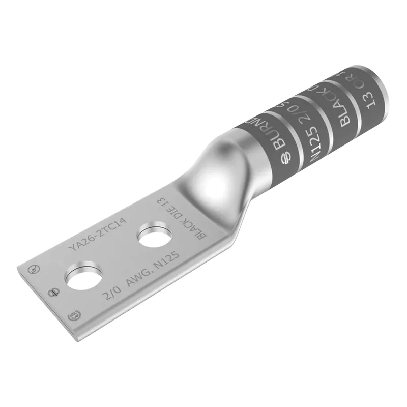 Zapata Terminal de Cobre Electrolítico/ Cañon Largo con 2 Perforaciones para Tornillos de 1/2" / Cable Calibre 2/0 / Espaciamiento entre orificios de 1 3/4". HUBBELL BURNDY HUB-YA262N
