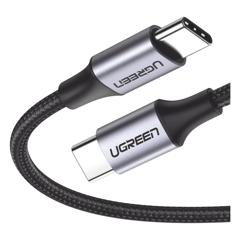 Cable USB-C a USB-C | 1 Metro (3.28 Pies) | Transferencia de Datos de 480 Mbps | Carga Rápida de Hasta 60W | QC 4.0/3.0/2.0 | PD3.0 | FPC | AFC | Protección Integrada | Caja de Aluminio | Nylon Trenzado | Color Negro UGREEN 50150