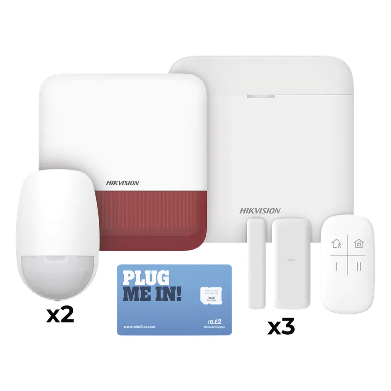 (AX PRO) KIT de Alarma AX PRO con GSM (3G/4G), Wi-Fi y Ethernet / Incluye: 1 Hub con batería de respaldo / 2 Sensores PIR / 3 Contactos Magnéticos Slim / 1 Control Remoto / 1 Sirena Roja Inalambrica Exterior HIKVISION DS-PWA48-KSDV2(R)