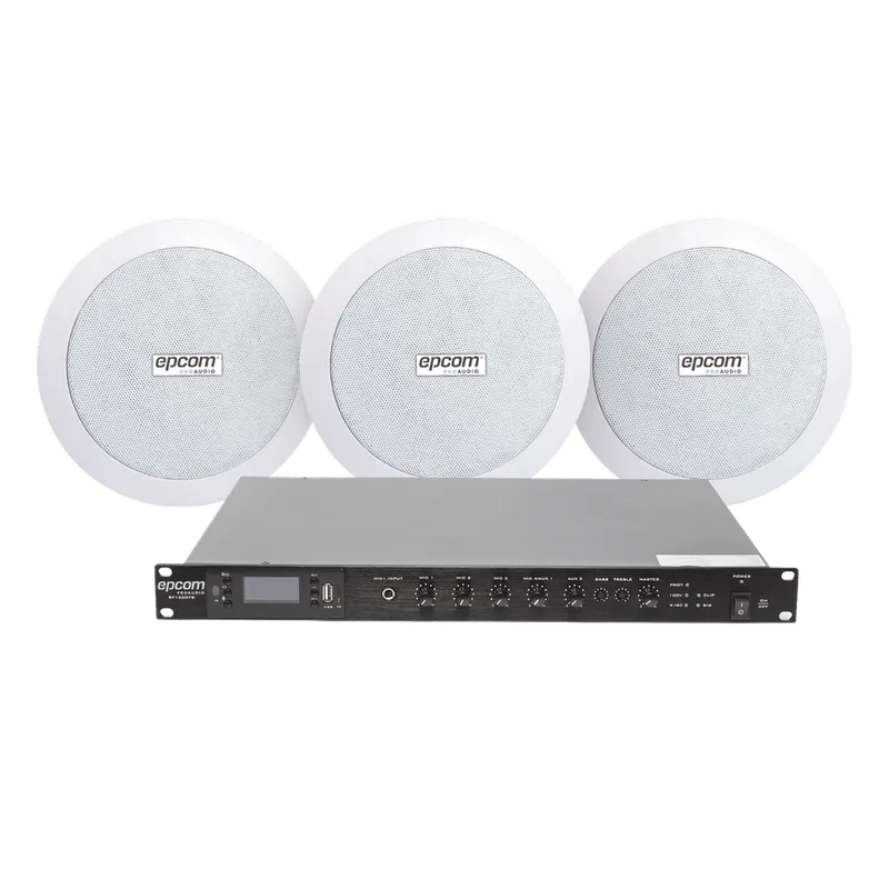 KIT de Amplificador de 120W para Rack SF120DTB | 3 Altavoces de Plafón de 5.5in SF-206P | 3.75 - 30W | Sistema 70/100V EPCOM PROAUDIO SF120DTB/3CS