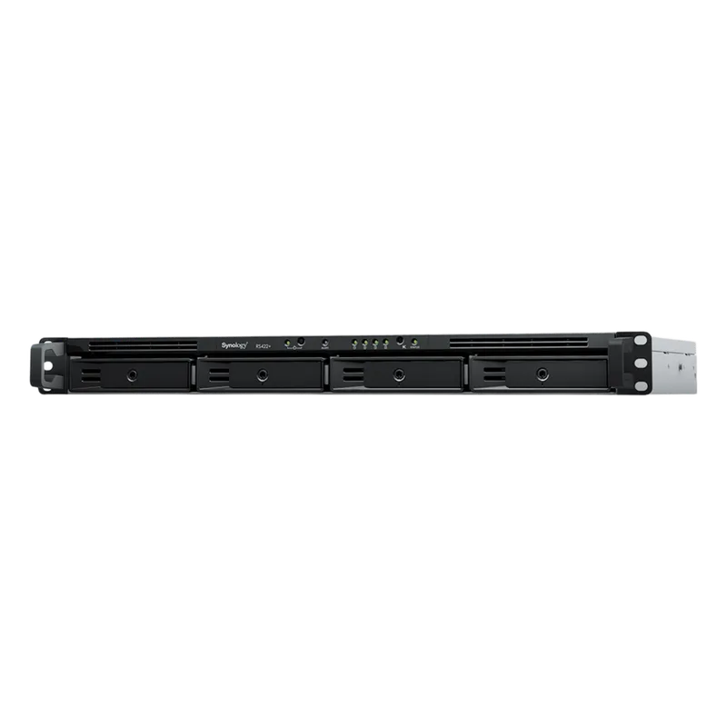 NAS RackStation RS822+ | 4 Bahías | 1U | AMD Ryzen V1500B | 32 GB DDR4 ECC | 4 Puertos 1GbE | Expansión PCIe | Compatible con SSD NVMe | Sistema Operativo Synology DSM.