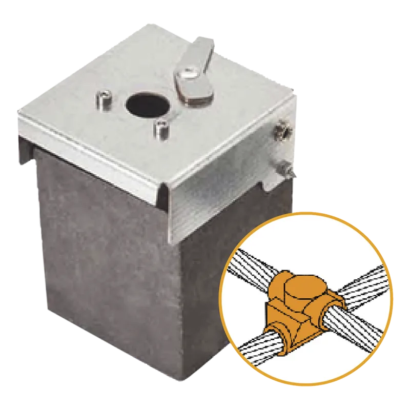 Molde de Grafito Horizontal Unión en Cruz / Cable 2/0 AWG (70 mm²) / 50 Soldaduras / Acero Electrogalvanizado / Normativa IEC 62305 APLICACIONES TECNOLOGICAS AT-W20/W20/XS