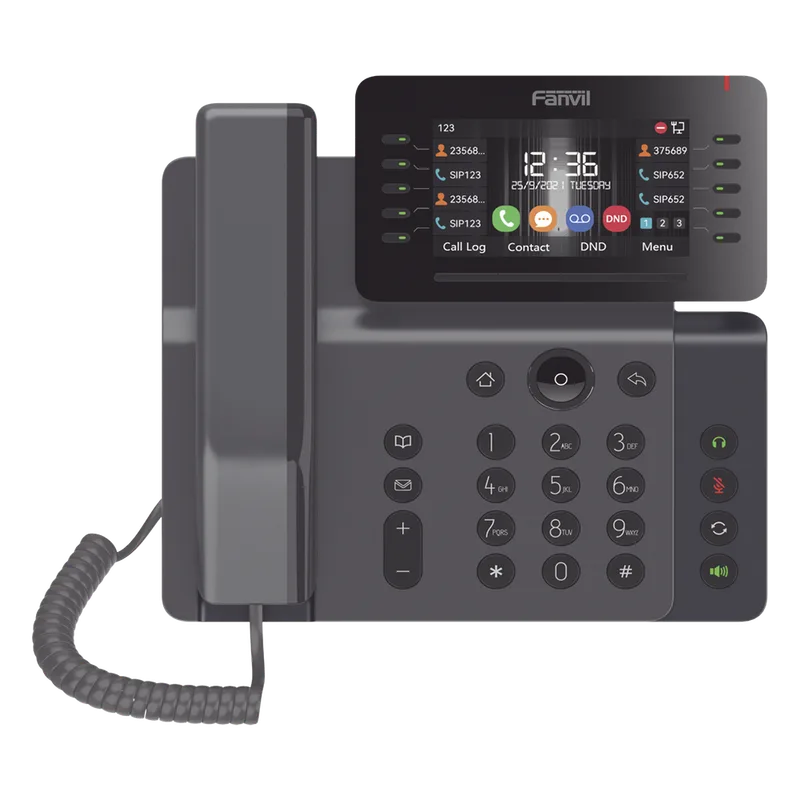 Teléfono IP Empresarial Esencial WiFi / Bluetooth, 20 líneas SIP, pantalla a color 4.3" ajustable, PoE, puertos Gigabit, conferencia local de 6 vías. FANVIL V65