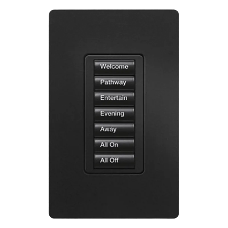 Teclado de pared seeTouch de 7 botones retroiluminados para control de escenas de luces y cortinas en sistema RadioRA 2, color Midnight satinado LUTRON ELECTRONICS RRDW7BMN