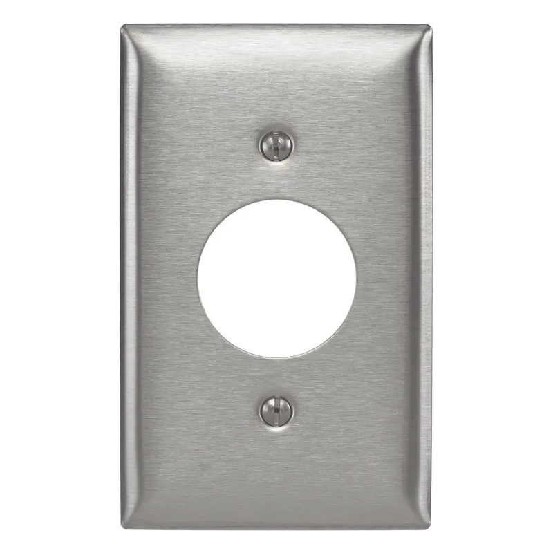 Placa para Receptáculo Sencillo de 15 y 20 A de Entrada Recta y para Receptáculo de 15 A de Media Vuelta/ 1.4" (35.56 mm) / Acero Inoxidable. HUBBELL HUB-SS7