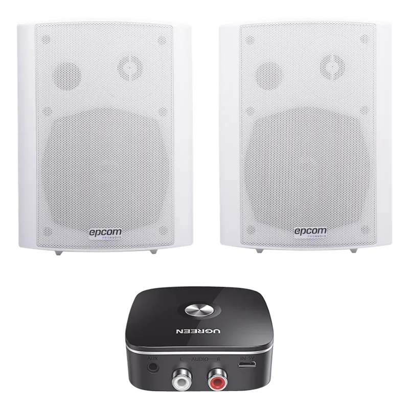 Kit Altavoces + Modulo Receptor BT | Montaje en Pared | 2x20W RMS | Material ABS y Reja Metálica | Bracket de Metal | Color Blanco EPCOM PROAUDIO SF775AW/BT