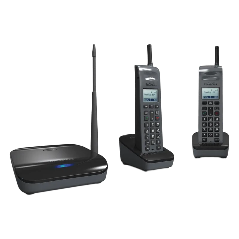 Sistema Telefónico Inalámbrico SIP de Largo Alcance, Incluye Base y Dos Teléfonos Inalámbricos, Soporta 10 Cuentas SIP, Hasta 4 Llamadas Simultaneas, ENGENIUS FREESTYL-SIP2