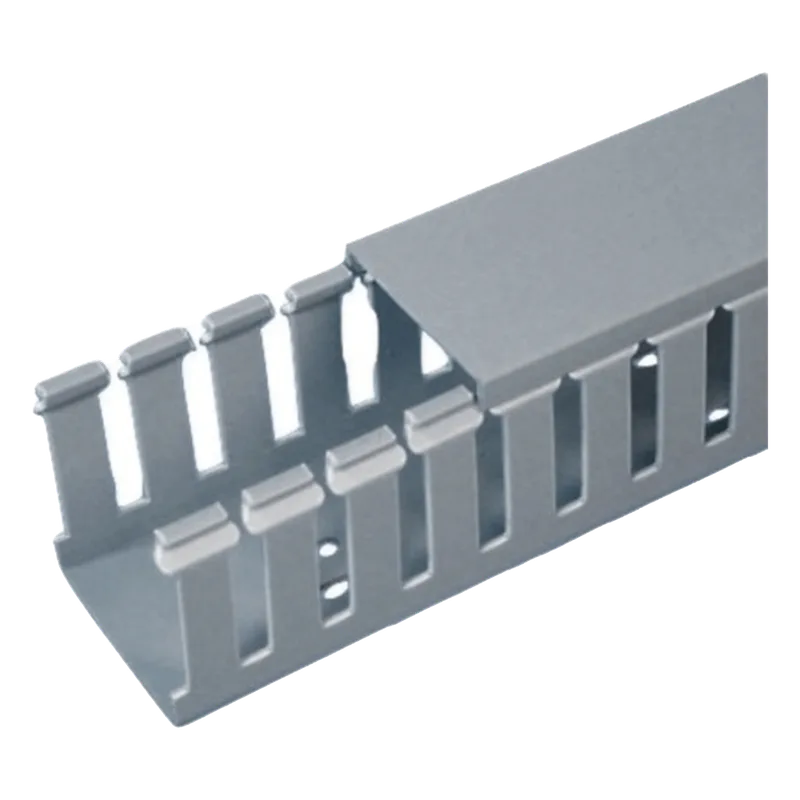 Canaleta Ranurada de PVC con Tapa, Tipo F, 44.5 mm de Ancho, 79.2 mm de Alto y 2 m de Largo, Color Gris PANDUIT FC1.5X3LG2
