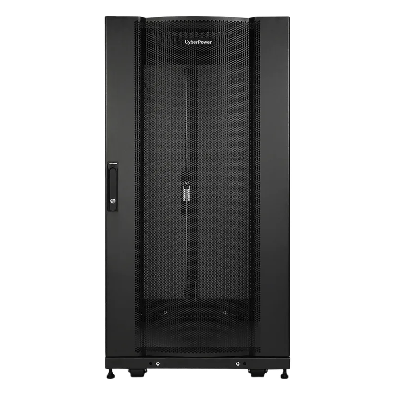 Gabinete Rack 24U / Montaje en Pared o Piso / Carga Estática 1,365 kg / Puerta Perforada Hexagonal / Rieles Ajustables / Negro CYBERPOWER CR24U11001