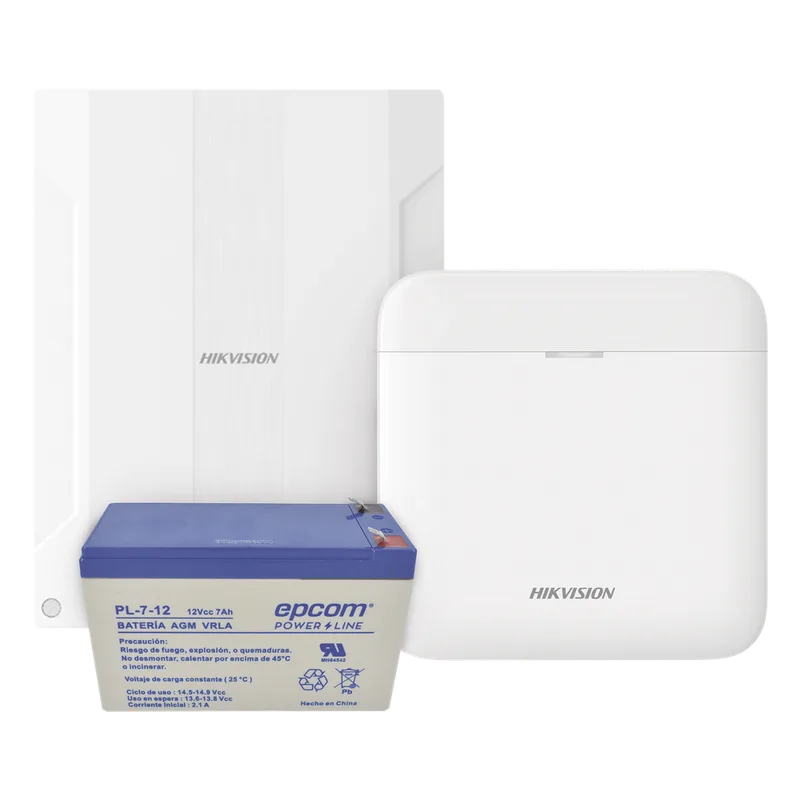 (AXPRO) KIT de alarma AX PRO conversión de zonas cableadas a inalámbricas / Incluye: 1 Hub con Batería de respaldo/ 1 Expansor de 16 zonas cableadas / 1 Batería de respaldo 12Vcc a 7 Amp/ Compatible con Hik-Connect P2P HIKVISION DS-PWA48K/EXP