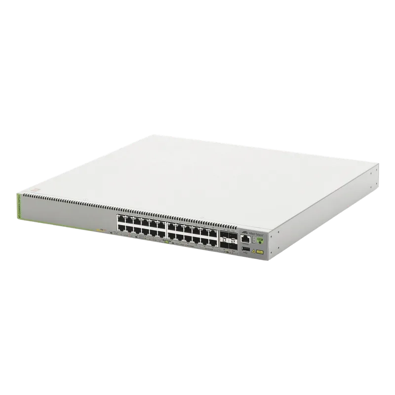 Switch L3, Stack, 20 puertos 1G POE+, 4 MultiGigabit POE+, 4 puertos SFP+, PSU FIJA ALLIED TELESIS AT-GS980MX/28PSM-10