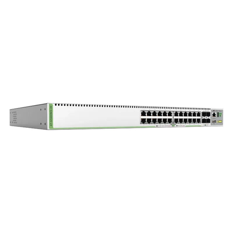 (GS980MX/28) Switch Stack L3, 24 puertos 10/100/1000-T, 4 Puertos SFP+ 10G, Fuente de poder fija ALLIED TELESIS AT-GS980MX/28-10