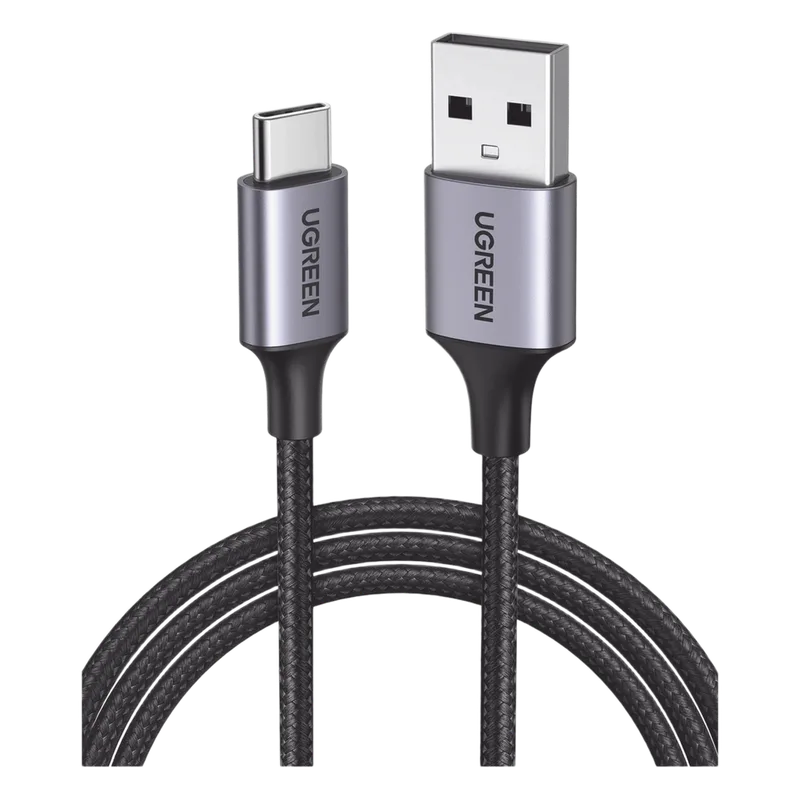 Cable USB-A a USB-C | 2 Metros (6.56 Pies) | Transferencia de Datos de 480 Mbps | Carga Rápida | QC 4.0/3.0/2.0 | FPC | AFC | Protección Integrada | Caja de Aluminio | Nylon Trenzado | Color Negro UGREEN 60128