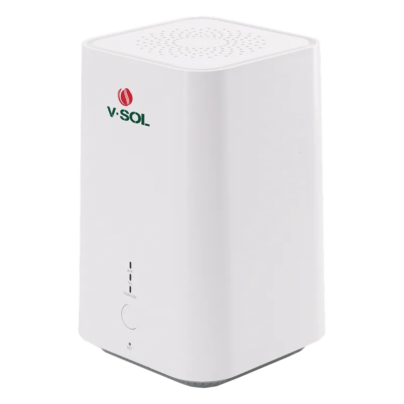 ONU DualMode GPON/EPON / Wi-Fi Doble Banda 2.4 y 5 GHz / Soporta MESH / 2 Puertos Gigabit / 1 Puerto PON SC/UPC / 1 puerto FXS / Hasta 1200 Mbps vía Wi-Fi V-SOL HG323AC-B