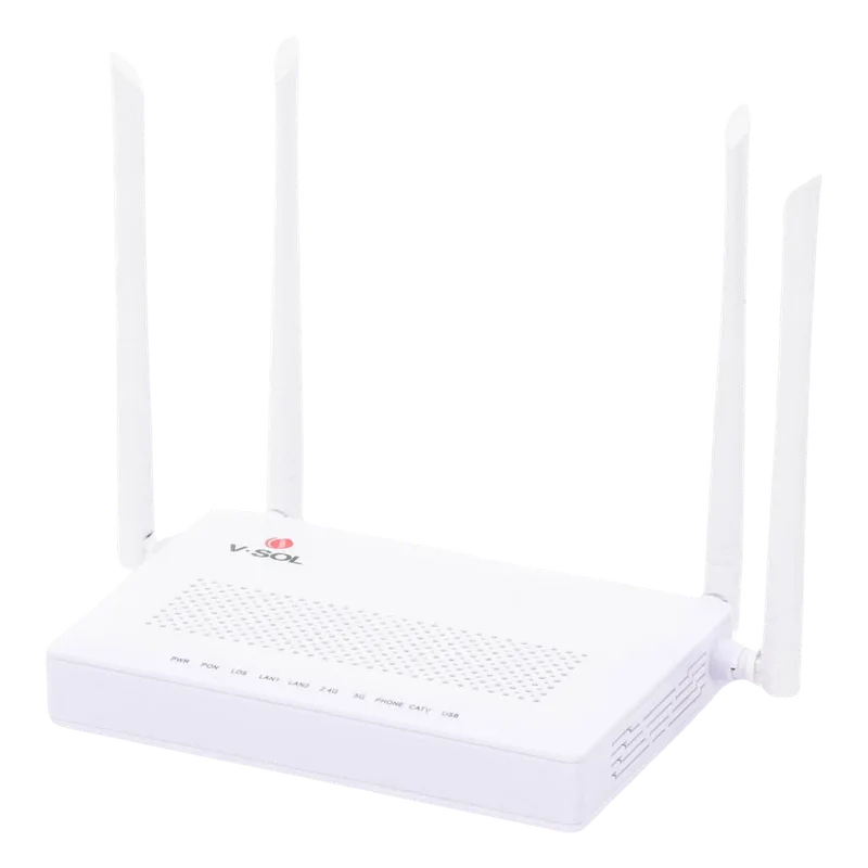 ONU Dual GPON/EPON con Wi-Fi AC de doble banda, 1 puerto SC/APC + 2 puertos LAN Gigabit + 1 puerto FXS + 1 Puerto CATV V-SOL HG323ACT