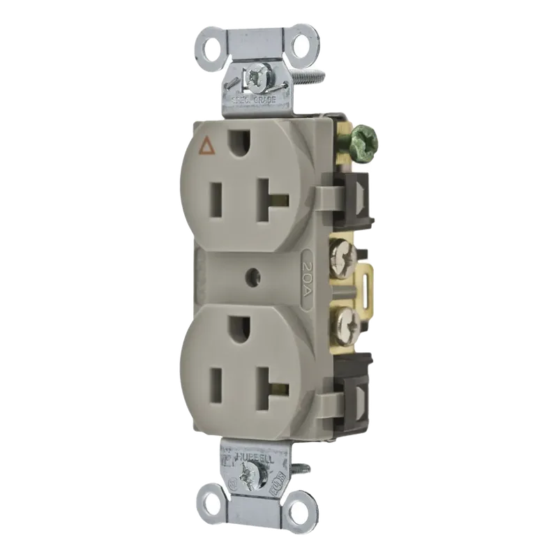 Contacto Dúplex Conexión a Tierra Aislada/ 20 A 125 V/ 2 polos 3 Hilos/ Color Gris/ Nema 5- 20R/ Grado Comercial. HUBBELL HUB-IG5352GY