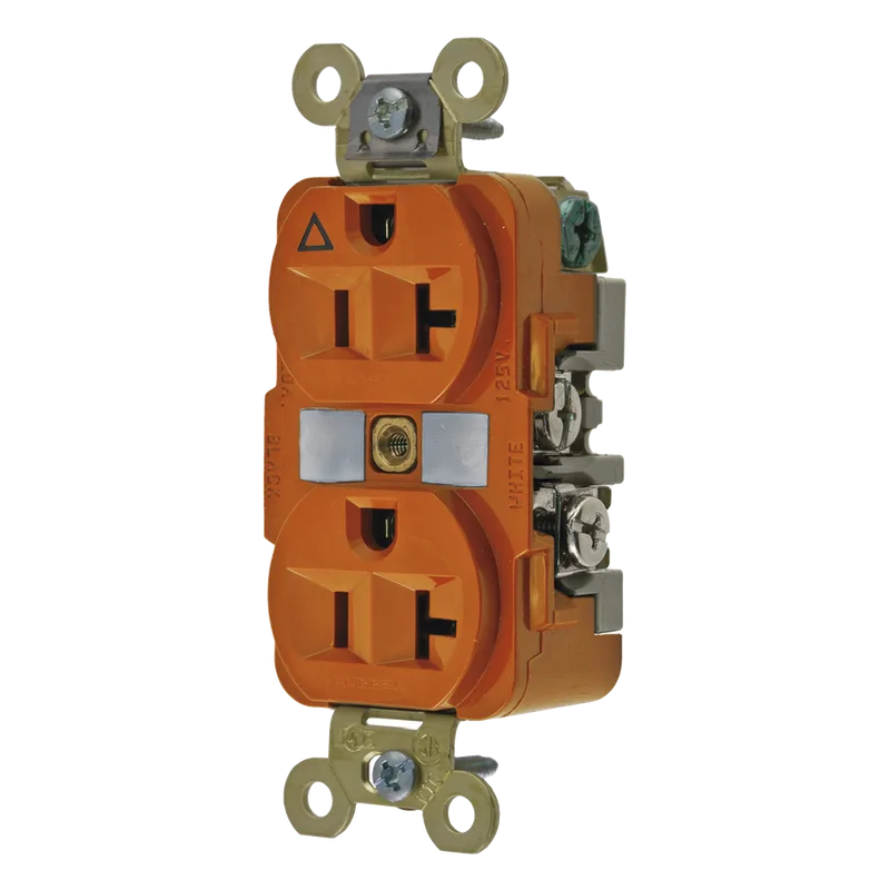 Contacto Dúplex Conexión a Tierra Aislada/ 20 A 125 V/ 2 polos 3 Hilos/ Color Naranja/ Nema 5- 20R/ Grado Industrial. HUBBELL HUB-IG5362