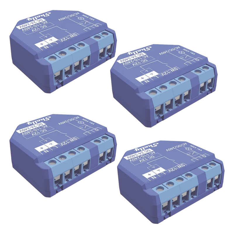 Kit de 4 / Relevador inalámbrico inteligente 16A, 110-230 V, compatible con asistente de voz Alexa, Google Home SHELLY SHELLYPLUS1K4
