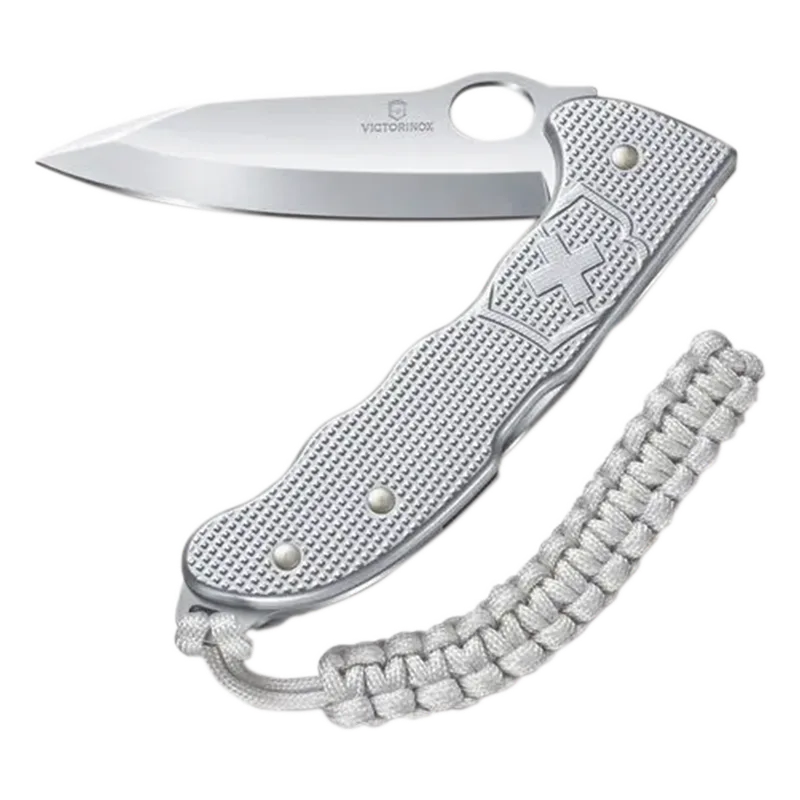 Navaja Victorinox Hunter con Cachas Alox Acanaladas y Hoja a una Mano. Con Colgante Paracord Plateado. VM26