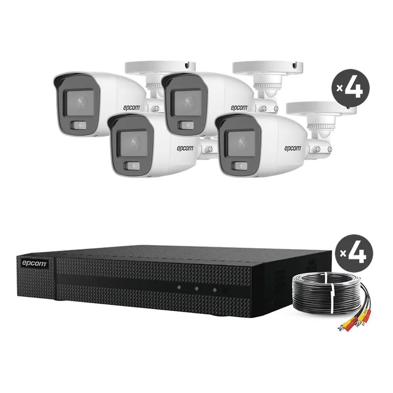 Kit TurboHD 1080p / DVR 4 Canales / 4 Cámaras Bala ColorVu con Microfono Integrado / Fuente de Poder / Accesorios de Instalación EPCOM PROFESSIONAL B8-KIT-CV/A