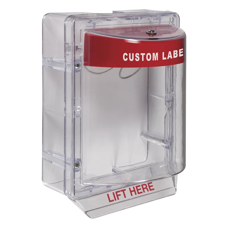 Cubierta Protectora Serie Stopper II® De Policarbonato, Con Bocina, Espaciador Transparente, Montaje en Superficie, Etiqueta Personalizada STI STI-1130-CR