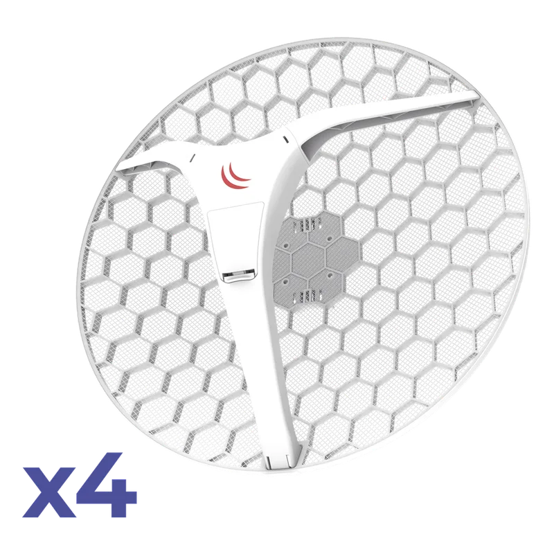 (LHG XL 5 ac 4 Pack) CPE y PtP en 5GHz 802.11 a/n/ac con Antena de Rejilla de 27dBi. "Ahora con Más Velocidad y Mayor Distancia" MIKROTIK RBLHGG-5ACD-XL4PACK