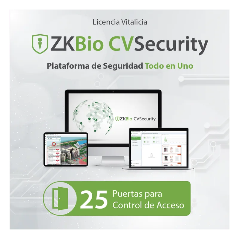 Licencia para ZKBio CVsecurity permite gestionar hasta 25 puertas para control de acceso ZKTECO ZK-CV-AC-P25