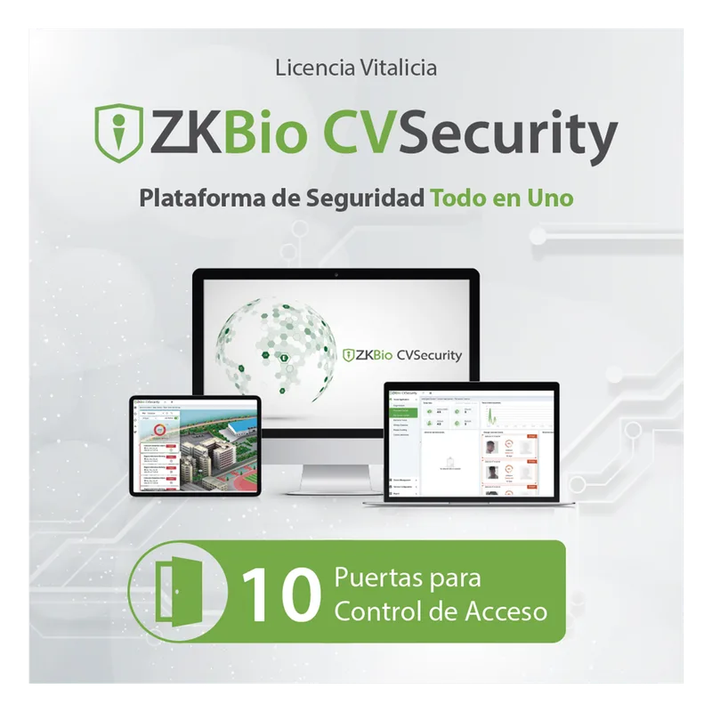Licencia para ZKBio CVsecurity permite gestionar hasta 10 puertas para control de acceso ZKTECO ZKCVACP10