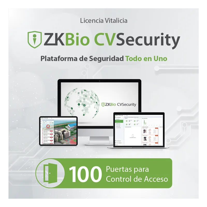 Licencia para ZKBio CVsecurity permite gestionar hasta 100 puertas para control de acceso ZKTECO ZKCVACP100