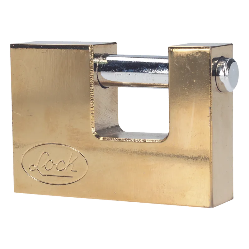 Candado de acero para Cortina Metálica / Medida 80 mm/ Acabado Latón Brillante / Nivel de Seguridad 6 / Llave Estándar. LOCK SYS-L22-C80-ELBB