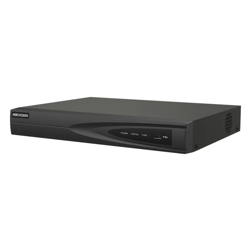 NVR 8 Megapixel (4K) (Compatible con Cámaras ACUSENSE) / 4 canales IP / 4 Puertos PoE+ / 1 Bahía de Disco Duro / Salida de Vídeo en 4K / 300 Metros PoE Modo Extendido HIKVISION DS-7604NI-Q1/4P(D)