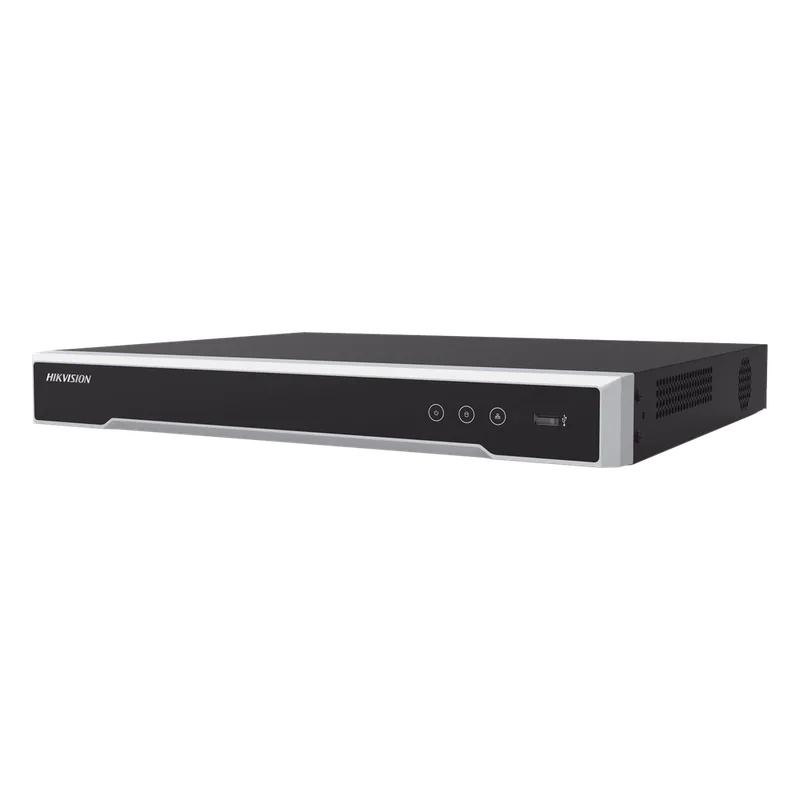 NVR 8 Megapixel (4K) (Compatible con Cámaras ACUSENSE) / 16 canales IP / 16 Puertos PoE+ / 2 Bahías de Disco Duro / Salida de Vídeo en 4K / 300 Metros PoE Modo Extendido HIKVISION DS-7616NI-Q2/16P(D)