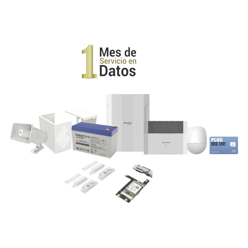 KIT Panel de Alarma HYBRID PRO / 1 Panel Híbrido / 1 Monitor LCD / 2 Contactos Magnéticos / 1 PIR / 1 Batería 12 vcc 7 Amp HIKVISION DS-PHA64-LP/GSM