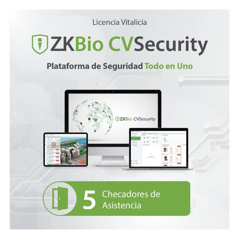 Licencia para ZKBio CVsecurity permite gestionar hasta 5 dispositivos para tiempo y asistencia ZKTECO ZKCVTAP5
