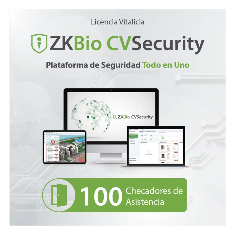 Licencia para ZKBio CVsecurity permite gestionar hasta 100 dispositivos para tiempo y asistencia ZKTECO ZKCVTAP100