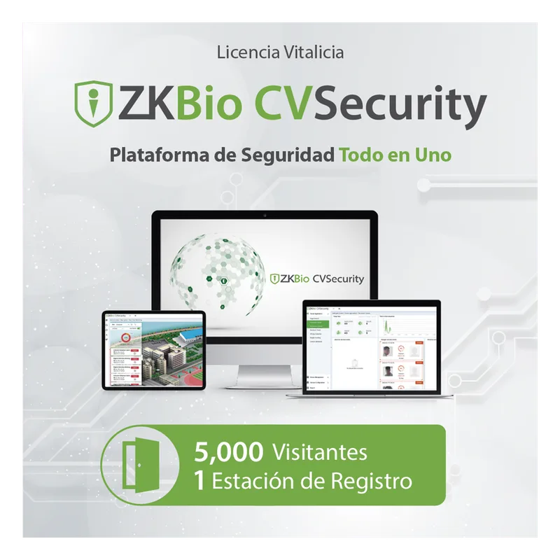 Licencia para ZKBio CVsecurity permite la gestion de 5 mil visitantes y 1 estacion de registro ZKTECO ZKCVVISP15K