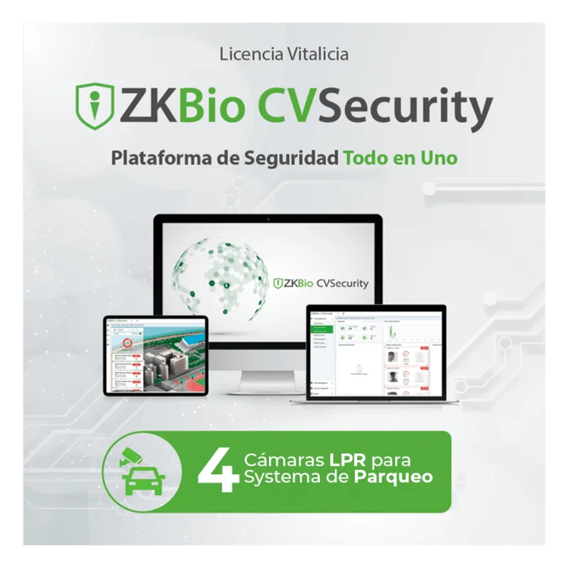 Licencia ZKBio CVSecurity Estacionamiento / 4 Carriles / Reconocimiento de Placas LPRS1000 ZKTECO ZKCVPARKP4