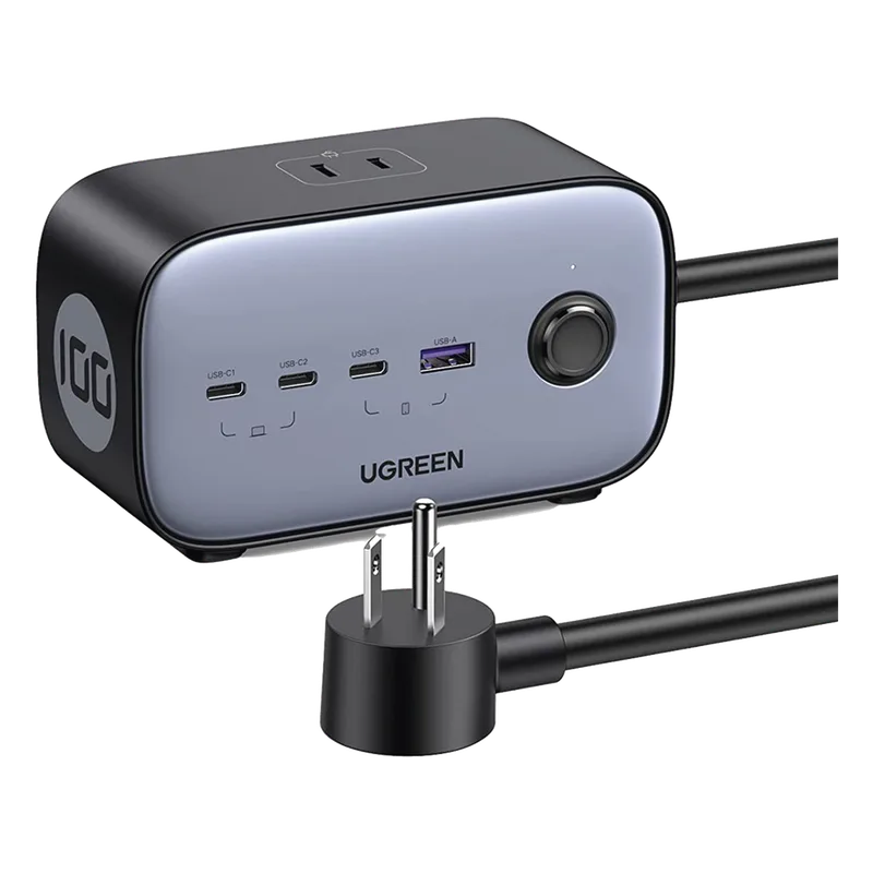 Cargador de Escritorio y Tomacorriente Múltiple | 3 Puertos USB-C | 1 Puertos USB-A | 3 Tomacorriente de CA | Tecnología GaN II | 1 USB 100W PD | Carga Rápida | Diseño Innovador en Forma de Cubo | Interruptor de Apagado. UGREEN 40896